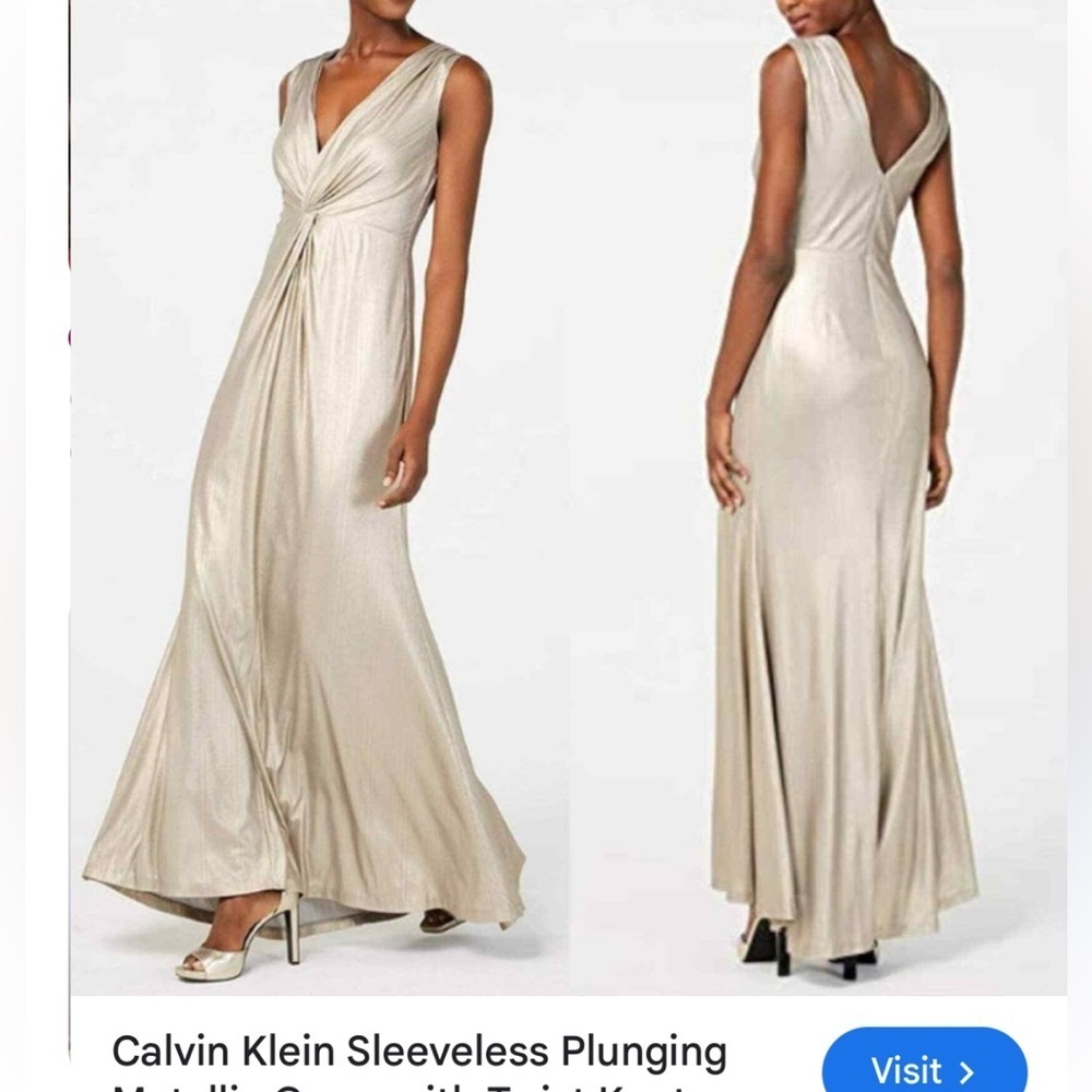 Calvin Klein 2 Sleeveless Plunging Neckline Dress - Cream